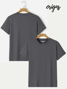 Men's Basic Plain Short Sleeve Cotton T-Shirt Colors ORIGNS - 灰色 - 查看 2