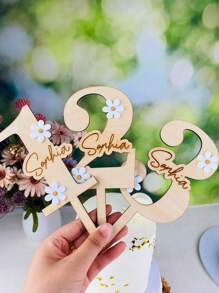 Hiasan Kue Ulang Tahun Kayu yang Dipersonalisasi, Hiasan Kue Rustic dengan Bunga Daisy, Usia, dan Nama, Hiasan Kue Ulang Tahun Akrilik untuk Dekorasi Perayaan Ulang Tahun Pernikahan, Pernikahan, dan Pesta Peresmian Rumah. - kayu - View 2