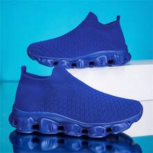 Giày thể thao dệt kim thoáng khí cho nữ, giày chạy bộ buộc dây thời trang, giày thể thao chống trượt thời trang - Xanh đậm - Xem 2