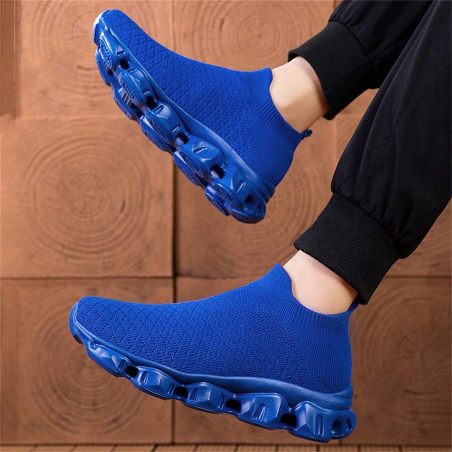 Giày thể thao dệt kim thoáng khí cho nữ, giày chạy bộ buộc dây thời trang, giày thể thao chống trượt thời trang - Xanh đậm - Xem 1