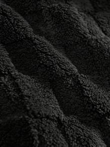 男士提花抓绒套头连帽卫衣，秋冬季长袖上衣 - 黑色 - 查看 6