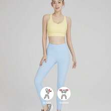SLOLI High-Waisted Shark Print Yoga Pants, Tummy Control Exercise Leggings For Women - Baby Blue - View 1
