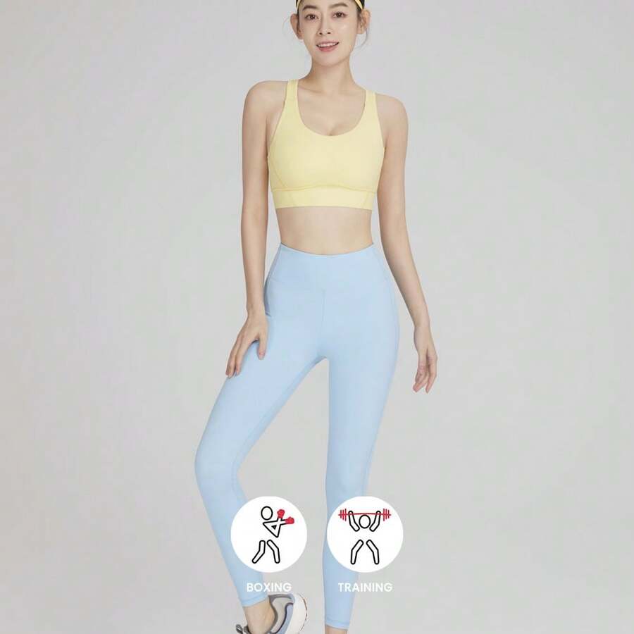 SLOLI High-Waisted Shark Print Yoga Pants, Tummy Control Exercise Leggings For Women - Baby Blue - View 1
