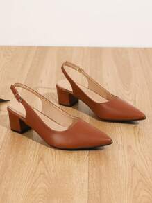 Zapatos de tacón robustos con ajuste ancho para mujer con correa trasera tipo alpargata, Nueva llegada de verano - Marrón - Ver 5