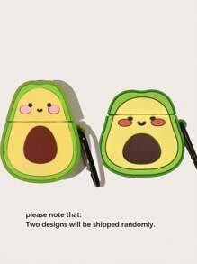 3D卡通牛油果笑脸防摔硅胶钥匙扣收纳盒耳机保护壳兼容Apple AirPods 1/2/Pro/3和FreeBuds