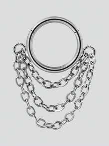 1PC 316L Stainless Steel Chain Dangle Ear Cartilage Tragus Septum Piercing Ring Nose Piercing Rings Body Piercing Jewelry - As Shown - View 15