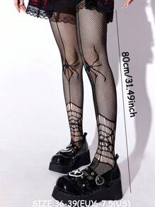 3 Pairs Of Women's Halloween Spider Skeleton Fishnet Stockings - Black - View 3