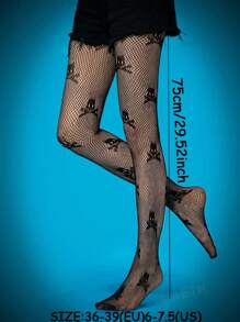 3 Pairs Of Women's Halloween Spider Skeleton Fishnet Stockings - Black - View 7