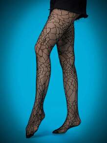 3 Pairs Of Women's Halloween Spider Skeleton Fishnet Stockings - Black - View 4