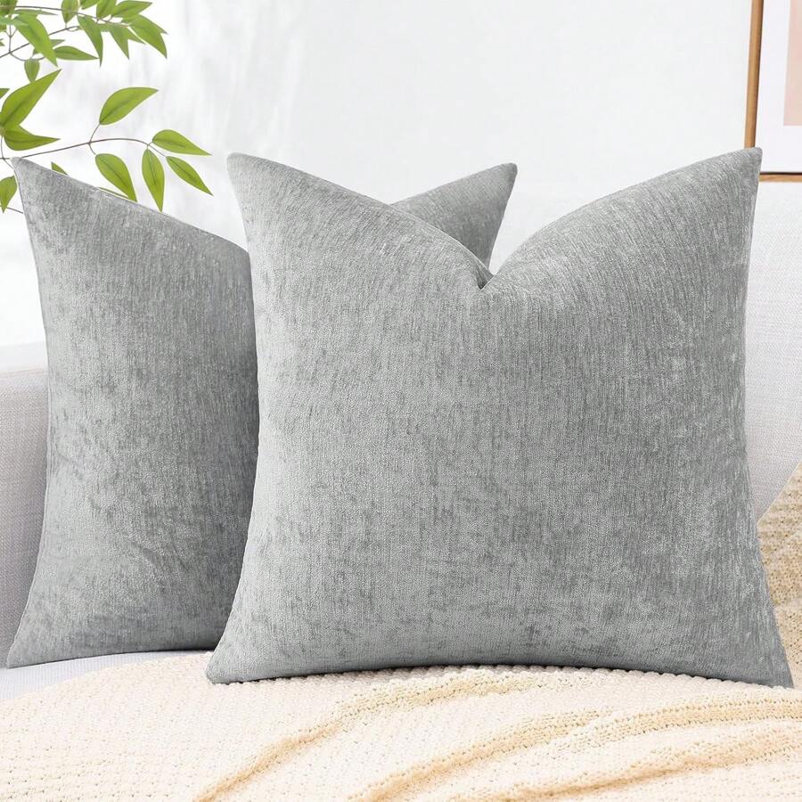 1 pieza Funda de almohada decorativa de chenilla de unicolor bohemio, funda de cojín moderna de textura para sofá, apta para sofá, sala de estar, dormitorio, estilo granja, también se puede usar como regalo - gris definitivo - Ver 1