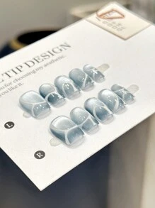 10 Móng Tay Giả Hình Thang Ngắn Thủ Công, Thiết Kế Mắt Mèo Xám Xanh Vẽ Tay Bất Đối Xấu, Hình Dán Móng Nghệ Thuật Thích Hợp Cho Các Dịp Thường Ngày, Móng Dán Giả, Dụng Cụ Làm Móng, Móng Tay Thủ Công, Móng Dán Giả - Nhiều màu - Xem 2