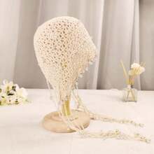 1 件春夏手工帽子女士珍珠流苏钩针帽复古镂空发髻帽百搭头巾帽 - A - 查看 5