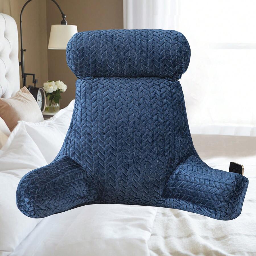 Reading Pillow For Bed Back Rest Lumbar Support Arm Seat Cushion Lounger Pad 2 In 1 Extra Large Reading Pillow With Neck / Arm Support With Extra Filled - Blue - View 1