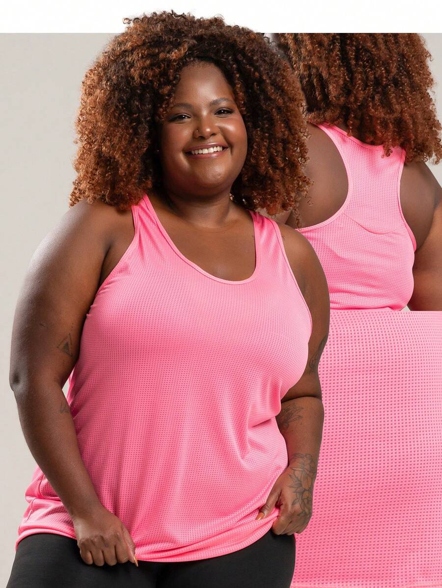 Women's Plus Size Gym Tank Top Dry T-Shirt Bodybuilding Walking - Pink - View 1
