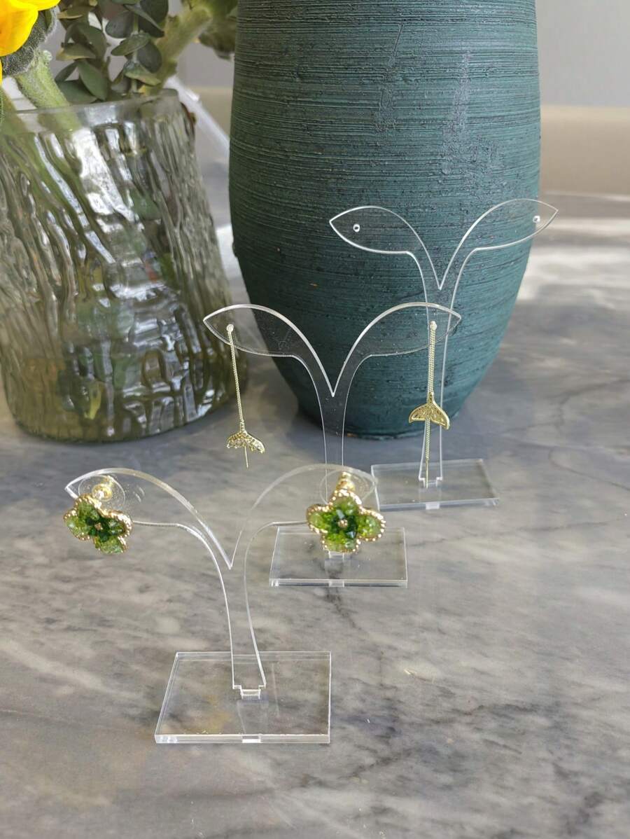 3pcs Acrylic Transparent Leaf-Shaped Earring Display Stand Jewelry Organizerjewelry Box,Jewellery Box,Jewelry Organiser For Women And Girls,Jewelry Holder, Ideal For Halloween Earrings,Necklace,Rings,And Wedding Accessories;Also Suitable For Home Decor And Bridesmaid Gift,Room Decor