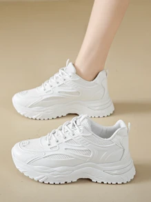 Casual Round Toe Criss-Cross Mesh Sporty Breathable Comfortable Fashion Sneakers For Women - White - View 6