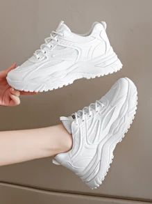 Casual Round Toe Criss-Cross Mesh Sporty Breathable Comfortable Fashion Sneakers For Women - White - View 4