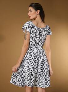 Women's Short Off-The-Shoulder Dress With Floral Print - trắng - Xem 2