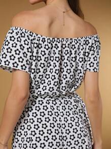 Women's Short Off-The-Shoulder Dress With Floral Print - trắng - Xem 6