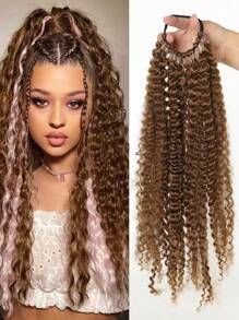 黑色马尾辫接发，卷曲马尾辫接发，轻盈蓬松假马尾接发带发带，20 英寸女士长款环绕式柔软合成假发 - 彩色 - 查看 14