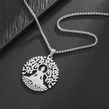 SeuSuk 1件不锈钢释迦牟尼佛像及菩提树生命之树吊坠，宗教祝福饰品，男士礼物 - 銀色 - 查看 4