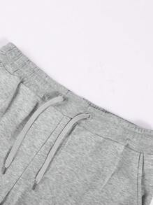 全新男士休闲运动健身户外跑步宽松多口袋抽绳保暖内衬工装裤，秋冬 - 淺灰色 - 查看 3