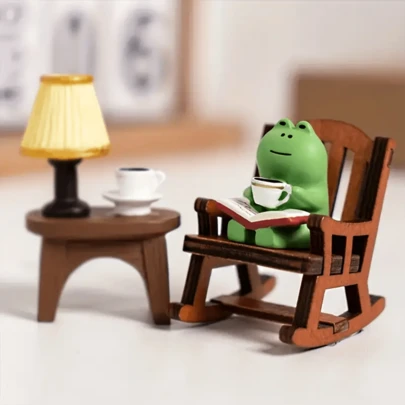 Frog Coffee Rocking Chair Creative Decor, Photo Prop, Office Cute Ornament, Cake Car Desk Resin Figurine