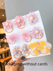 10入組女孩隨機色花朵裝飾頭繩適用於日常生活 - 彩色 - 查看 5