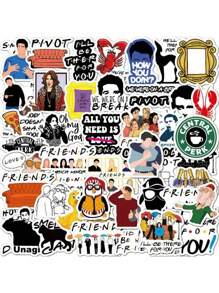 WB 50张贴纸，适用于笔记本电脑、iPad、行李箱、手机等，可爱卡通图案，适合送给家人朋友，作为独立日趣味礼物。粗犷贴纸、乙烯基贴纸、贴纸、朋友、贴纸、老友记电视剧 - 彩色 - 查看 12