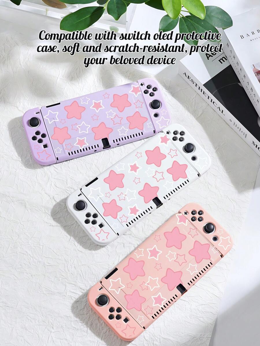1 个粉色星形图案保护套,适用于 Switch OLED/Switch NS/Lite、游戏机配件、最佳礼物,适用于 Switch 玩家,耐刮擦 - 彩色 - 查看 1