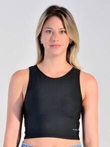 FITNESS CROPPED TOP GYM WORKOUT RUNNING SMOOTH SHINY FABRIC - 黑色 - 查看 2