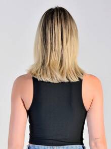 FITNESS CROPPED TOP GYM WORKOUT RUNNING SMOOTH SHINY FABRIC - 黑色 - 查看 3