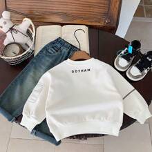 1pc/Set Young Boy Casual Pullover 2024 Autumn New Kids Fashion Kangaroo Pocket Stylish Korean Top, Round Neck Sweatshirt