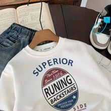 1pc/Set Young Boy Casual Pullover 2024 Autumn New Kids Fashion Kangaroo Pocket Stylish Korean Top, Round Neck Sweatshirt