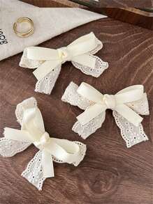 1-10pcs Elegant Lace Bow Hair Clips For Women, Suitable For Lolita Style, Bangs, Ponytail ,Hair Accessory ,School Accessories, Claw Clips, Hair Slide, Hair Claws - Pink - View 6