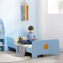 Zonekiz Letto per Bambini con Sponde Anti-Caduta, Lettino per Bambini Età 3-6 Anni con Fantasia Spaziale, 143x74x59cm, Azzurro