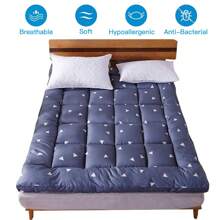 Soft Mattress Pad Quilted Breathable Thick Bedding Mattress Topper Protector 72D Hollow Fiber Filling
