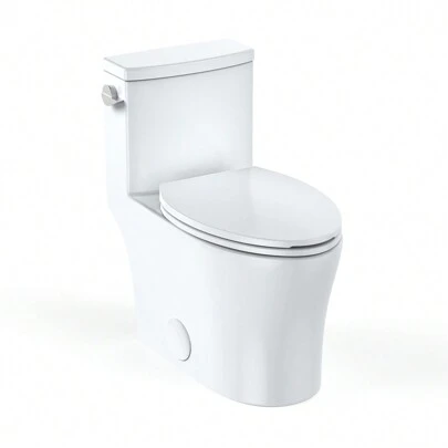 70*38*75CM Elongated Toilet For Bathrooms, One-Piece Toilet With Soft Close Seat, Powerful & Quiet Left Side Trip Lever Flush 1.28 GPF, Ceramic Crisp White 12" Rough-In