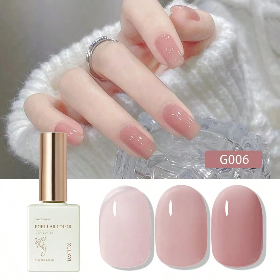 1pc 15ml Pink Color Ice Through Gel Nail Polish 15ML Soak Off Glitter Gel Polish For All Seasons - Home Salon Nail Art DIY - Hồng - Xem 1