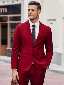 Men's Red Casual Suit, Formal Party Minimalist Blazer - Red - View 2