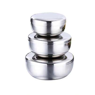 3件/1件 不锈钢加厚韩式带盖蒸笼碗，韩式料理小碗