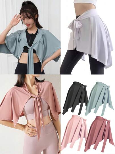 2Pcs/1Pc - Women's Silky Fast Drying Sun Protection Adjustable Shawl, Belt, Scarf, Sports Base Skirt, Anti Awkward And Anti Glare, One Piece Skirt To Cover The Buttocks And Make You Look Slimmer, Fitness Yoga Clothing, Women's Hip Wrap Skirt, Fitness Yoga Lace Up Shawl, Running Hip Cover Anti Glare Skirt, Outer Wrap Skirt, Tie One Piece Skirt, Cover The Buttocks And Make You Look Slimmer And Anti Glare, Yoga Fitness Sports Dance Half Body Skirt For Women, Summer And Autumn Polyester