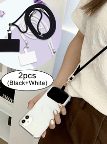 2PCS 1.5meter Universal Crossbody Nylon Patch Phone Lanyards Rope Mobile Phone Strap Lanyar,Crossbody Nylon Patch Phone Lanyards Rope Mobile Phone Strap Lanyard,Mobile Phone Hanging Rope, Neck Hanging Rope Can Be Crossed, Backed, Retractable, And Adjustable - Black and White - View 1