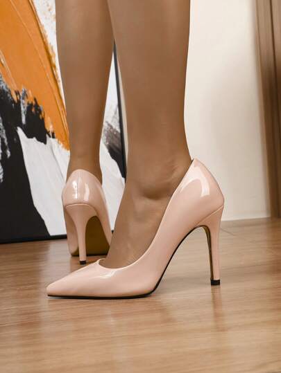 Women's Apricot High Heel Mirrored-Sole Fashion Pumps Dress Shoes For Evening, Party, Wedding