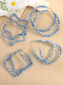 1 Pair Retro Exaggerated Denim Effect Geo-Shape (Heart, Star, Square, Circle) Wrapped Fabric Earrings Suitable For Women's Daily, Party, Date, Gathering Occasions Valentines,Mom,Mother,Mother's Day,Gift