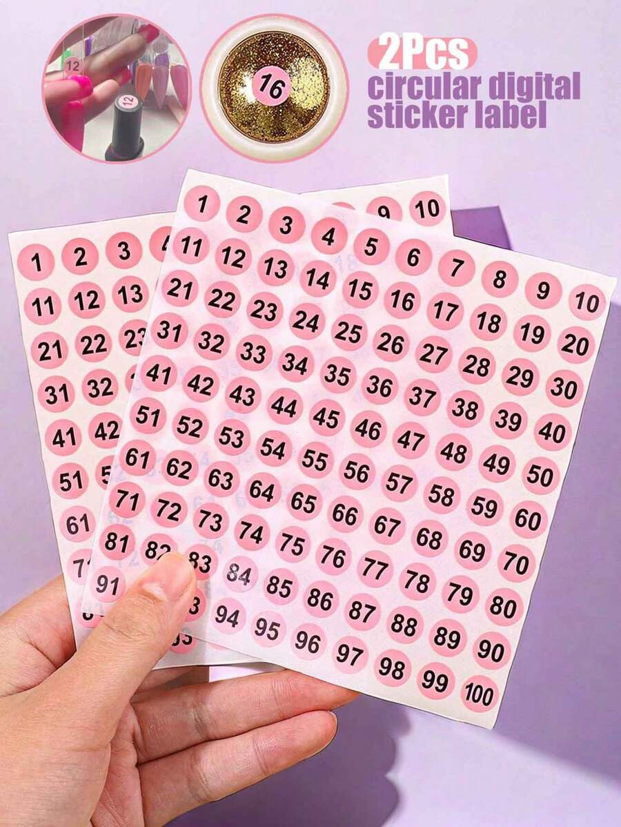 2 件圆形指甲油凝胶颜色标签，防水编号指甲贴纸，具有纯色或激光饰面，非常适合 DIY 美甲、美容用品。