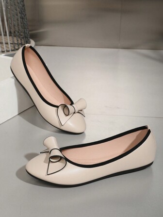 OMS Flat Bow Knot Loafer Shoes For Summer 2024, Breathable Wide Fit Casual Soft Slip-On Shoes, Fashionable Round Toe White Shoes Valentines