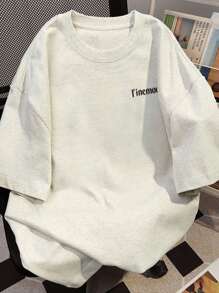 Women's Casual Slogan Print Round Neck Drop Shoulder T-Shirt, Summer