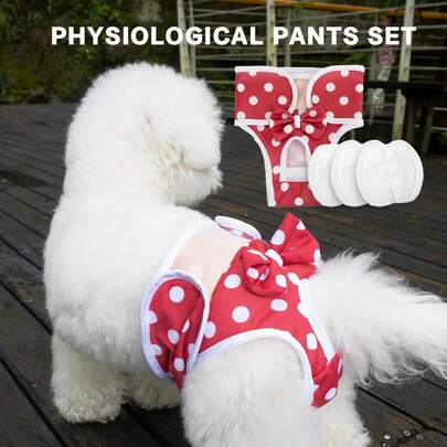 1 件装带蝴蝶结的狗/猫尿布裤，宠物生理裤，适用于发情期/月经期，适合中小型宠物