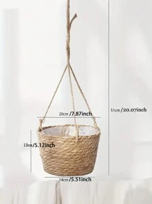 1 chiếc giỏ đan thủ công bằng rơm bồ công anh phong cách mộc mạc treo chậu cây xanh - giỏ treo - Xem 2